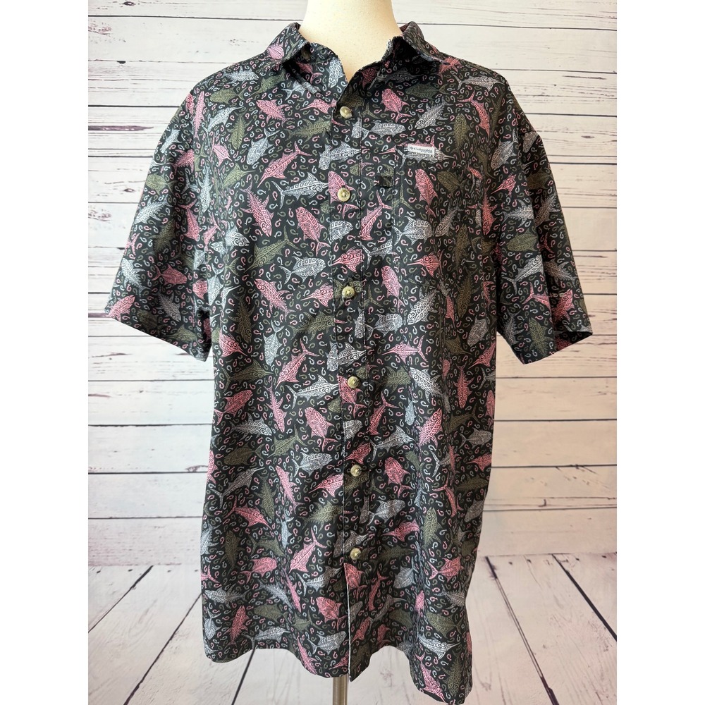Columbia PFG Button Down Shirt Mens Large Tribal Fishing Vented Tropical Fish